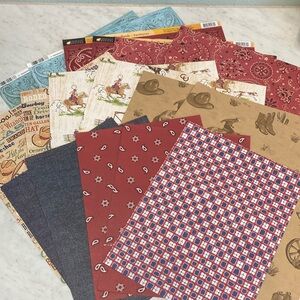 17 Sheets Cowboy Scrapbooking Paper 12X12 and 8.5X11